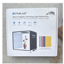 PULUZ 25cm Foldable LED Ring Light Studio Box Dimmable 12 Backdrops