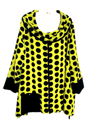 Ali Miles Woman 1X Tunic Top Swing Yellow Green Black Dots Mod Artsy Boho