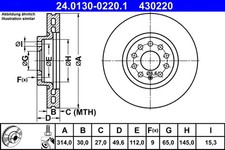 2X 24.0130-0220.1 ATE Bremsscheibe für SEAT,SKODA,VW