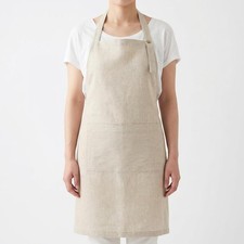 100 Linen Apron Dress for Women Men, Adjustable Neck, Unisex Kitchen Serve...