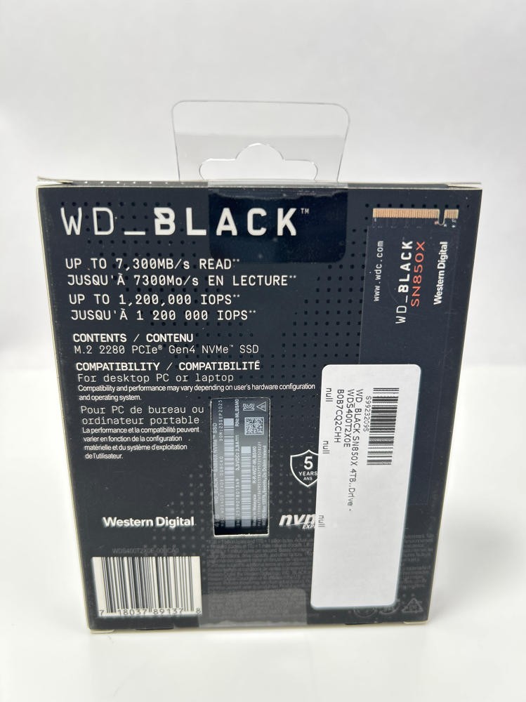 WD_BLACK SN850X - 4TB NVMe M.2 2280 SSD 7300MB/s Gen4 Gaming Drive
