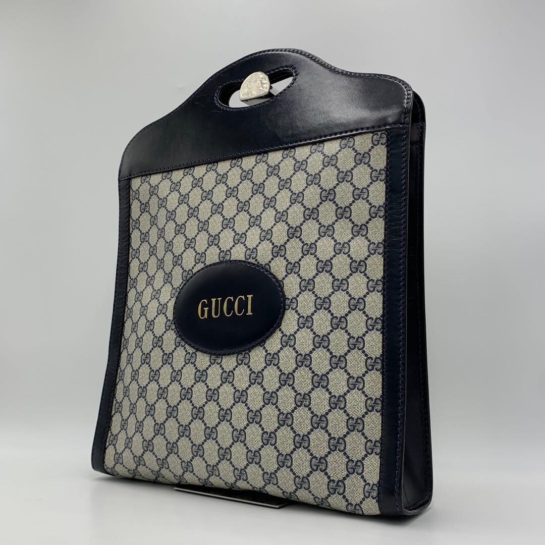 Gucci GG Supreme Navy PVC Tote Bag Vintage Women