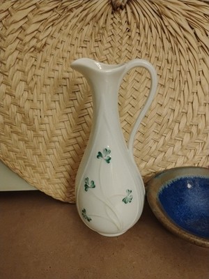VINTAGE BELLEEK IVORY SHAMROCK PORELAIN PITCHER VASE