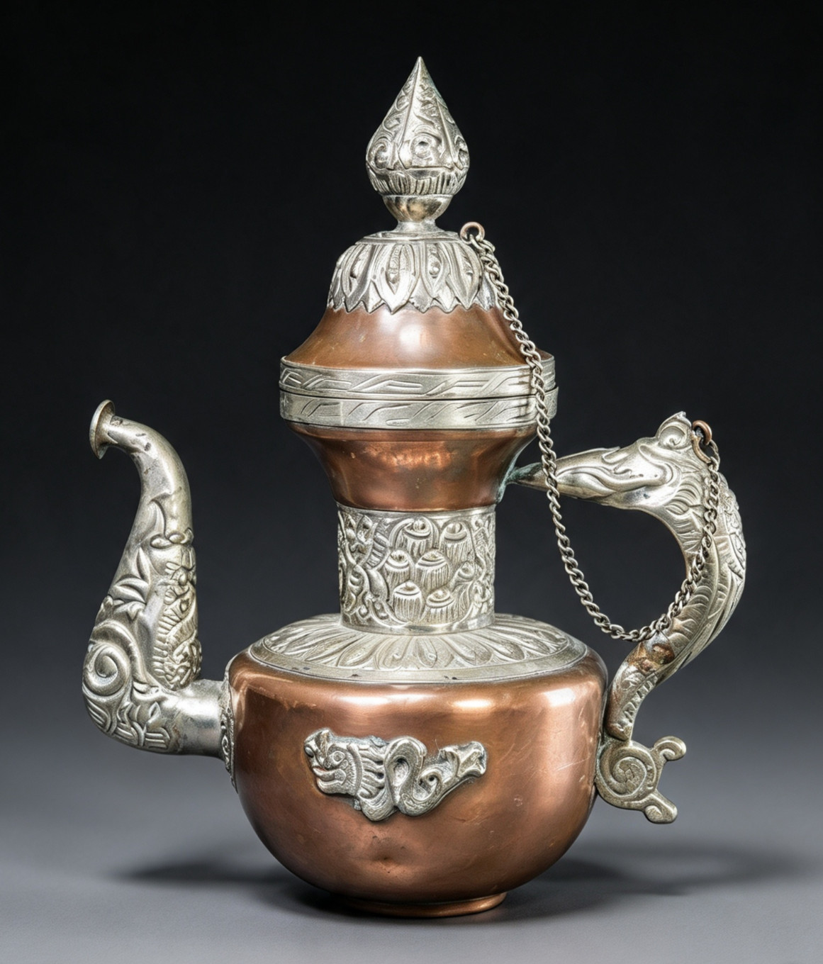 Antique Chinese Tibetan Dragon Bronze/Copper Teapot Interior Designer Decorative