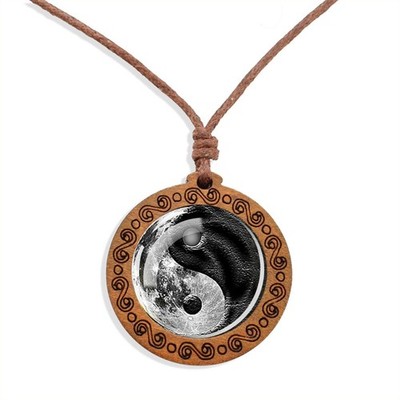 Boho Yin Yang Holz Anhänger Halskette Herren Damen Schmuck 45 cm - 86 cm