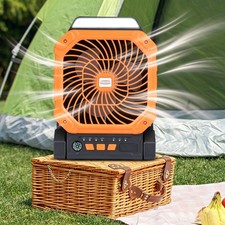 Solar Powered Camping Fan USB Rechargeable 4 Speed LED Light Compass Orange