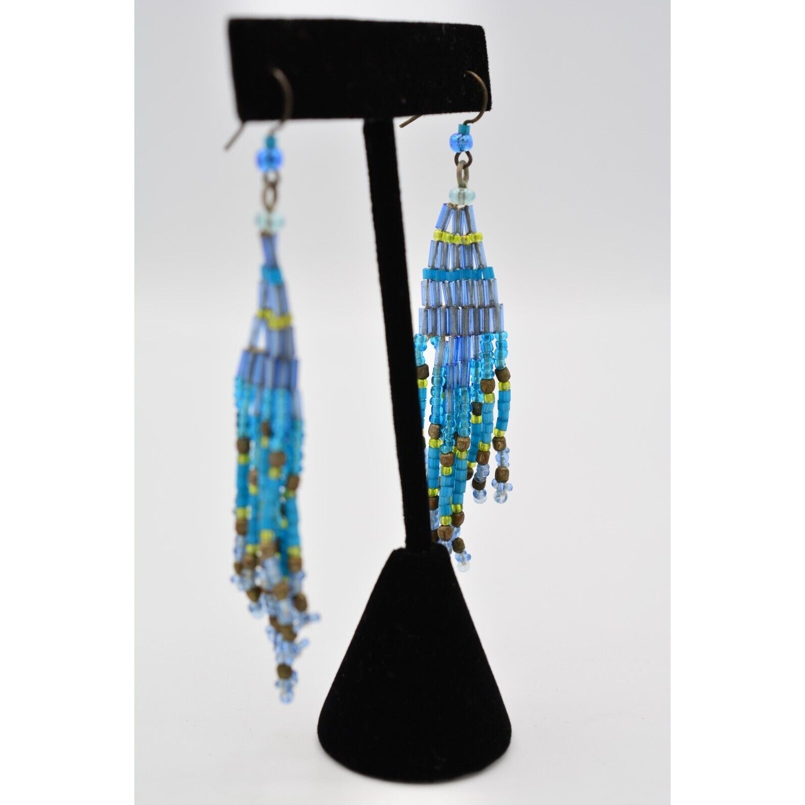 Statement Beaded Dangle Earrings Multi-Color Frin… - image 6