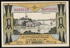 Dinero de emergencia Hamburgo 1921, 1 marco, Uhlenhorst y Hamburgo ejército ciudadano cazador