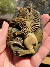 Huge Carved Succor Creek Scenic Jasper Pendant Griffin