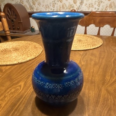 Flavia Montelupo Italian Blue Ceramic Art Pottery Vase Geometric Glossy