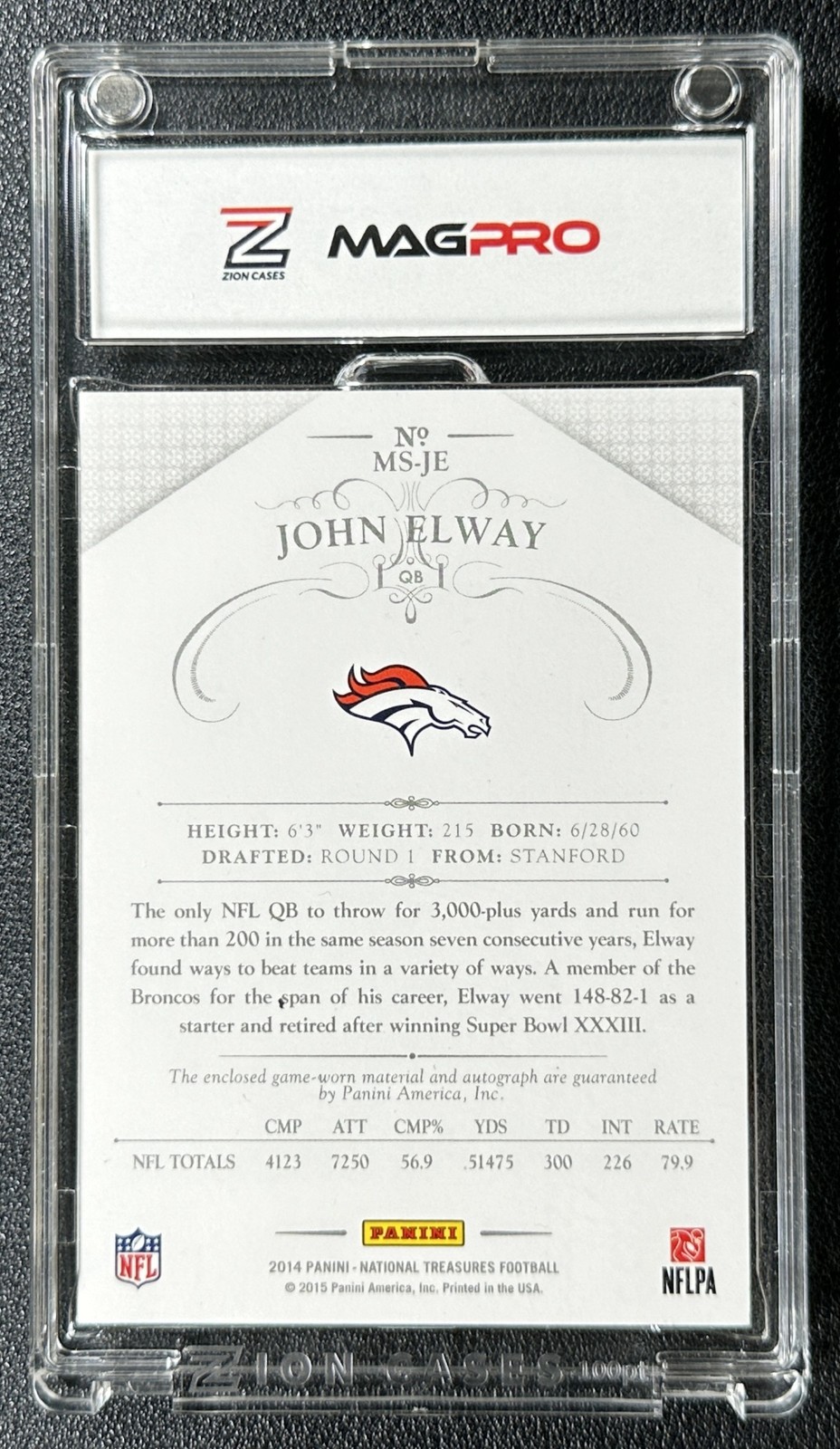1/1 JOHN ELWAY 2014 NATIONAL TREASURES MATERIALS LAUNDRY TAG PATCH AUTO RED 1/1 view 2