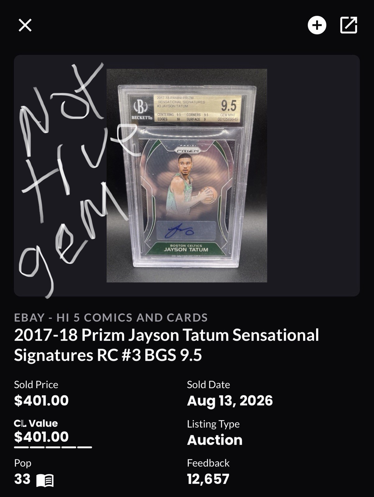 Panini Prizm 2017-18 Jayson Tatum ROOKIE PRIZM AUTO SS-JT PSA 9/10 view 3