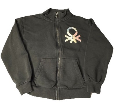 United Colors of Benetton Girls Black Zip-Up Jacket Sweatshirt Glitter Logo 6-7