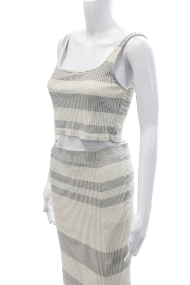 Splendid Women Striped Square Neck Sleeveless Maxi Set Beige Size M - Image 3 of 4