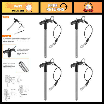 4Pcs Stainless Steel T Handle Lock Pins, 8mm x 80mm Quick Release Push-Button