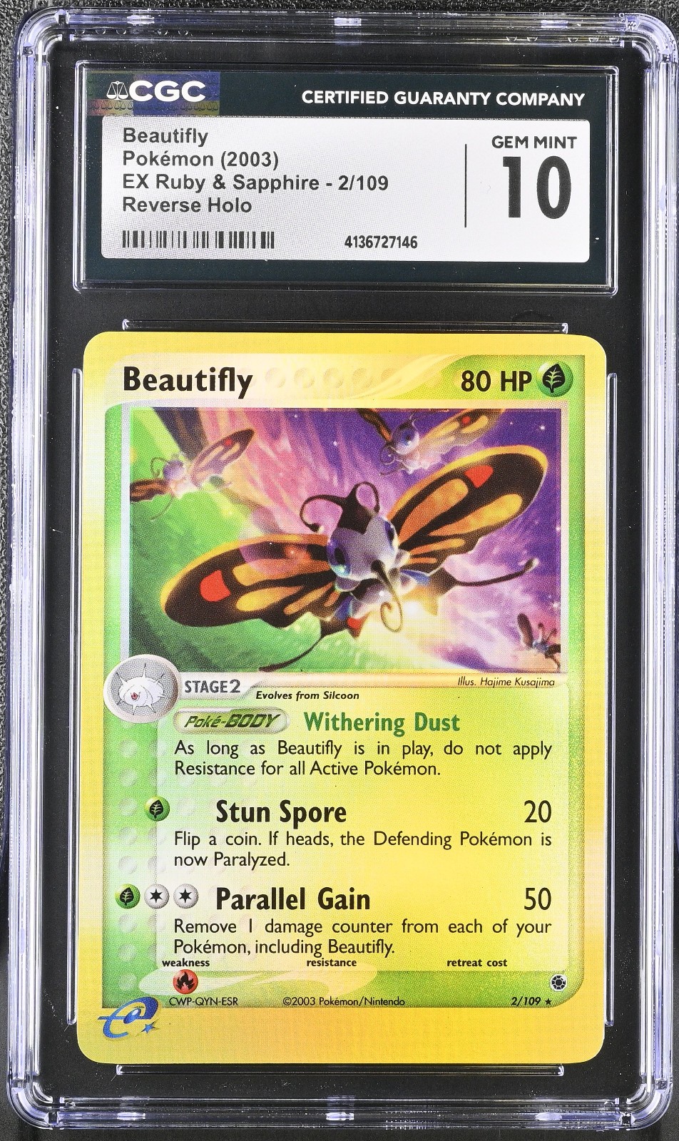 CGC 10 Gem Mint Beautifly 2/109 Reverse Holo EX Ruby & Sapphire Pokemon