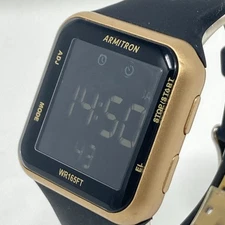 Armitron Pro Sport Digital Watch Unisex 38mm Black Gold Tone Chrono New Battery