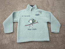 Peanuts Snoopy Sweater Womens M Blue Sherpa Winter "Hit The Slopes" "Stay Cool"