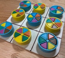Wooden TIC-TAC-TOE Trivial Pursuit Trivia Game Made in USA Yellow Blue