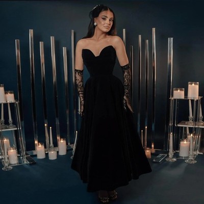 Trendy A-Line Evening Dress Velvet Ankle-Length Sleeveless Prom Party Dress 