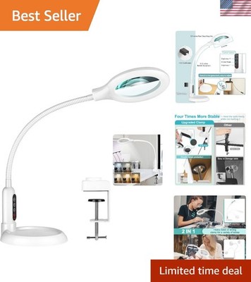 Dimmable LED Magnifier Lamp with 10X Glass and Sturdy Desk Clip for Close Work