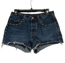 Levis 501 Cut Off Denim Shorts Women Blue Medium Wash Riveted Size 27/4- EUC