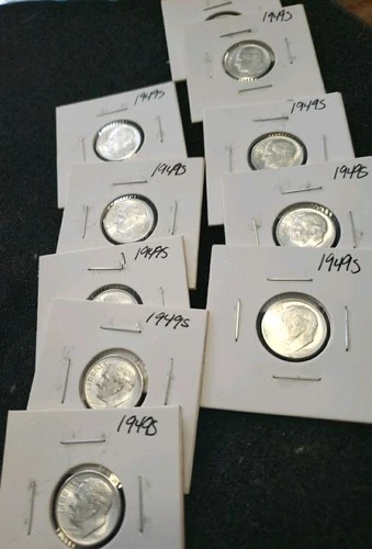 1949S BU 90% SILVER DIME LOT OF 10 FROSTY MINT FROM ROLL KEY DATE