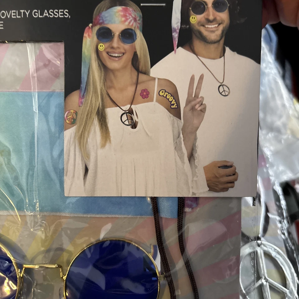 Feliz Halloween Hippie Disfraz Accesorios - Bufanda/Gafas/Collar/Tatuaje NUEVO Foto 4 de 4