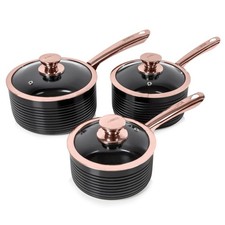 Image of Tower Linear 3 Piece Pan Set with 3 Sauce Pans Black & Rose Gold T800001RB