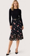 Vintage RALPH LAUREN Black Pink Blue Floral Ruffle Skirt Size 10 Lined