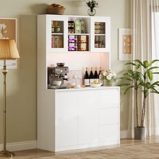 70" Tall Pantry Cabinet w/LED Lights ,Kitchen Storage Hutch with Microwave Stand