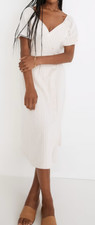 NEW MADEWELL NATURAL WHITE PUFF SLEEVE BUTTON WRAP MIDI DRESS SZ 0 NF936