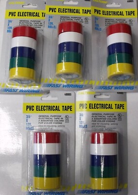 Calterm 49805 PVC Electrical Tape 5 Assorted Colors 3/4'' x 12' Rolls 5 PACKS