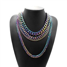 Colorful Stainless Steel Cuban Link Chain Necklace Men Women Jewelry Accessorie
