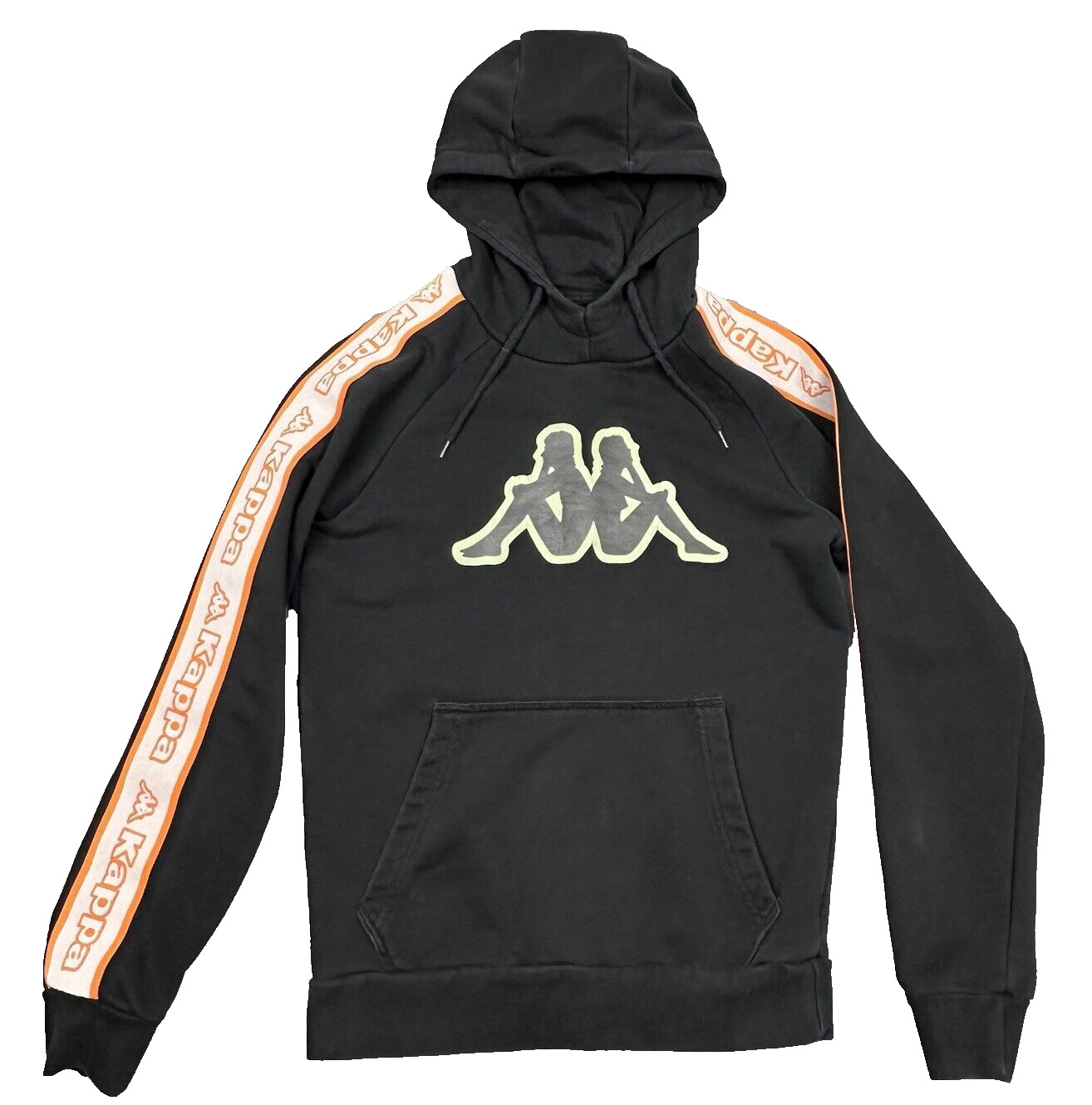Kappa Hoodie Mens Small Black Sweatshirt Logo Tape Sleeves