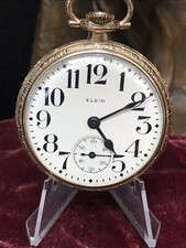 Working Vintage Elgin Open Face Pocket Watch 10k Gold Filled