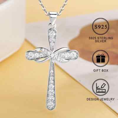 Elegant 925 Sterling Silver Cross Pendant Necklace Moebius Ring Design