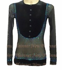 M365 M size Ballroom Men Latin Salsa Dance Competition Shirt Black Henley sleeve