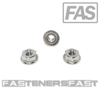 FAS (50) 10-24 Stainless Steel Serrated Flange Nuts 304 Stainless Flange Lock Nuts