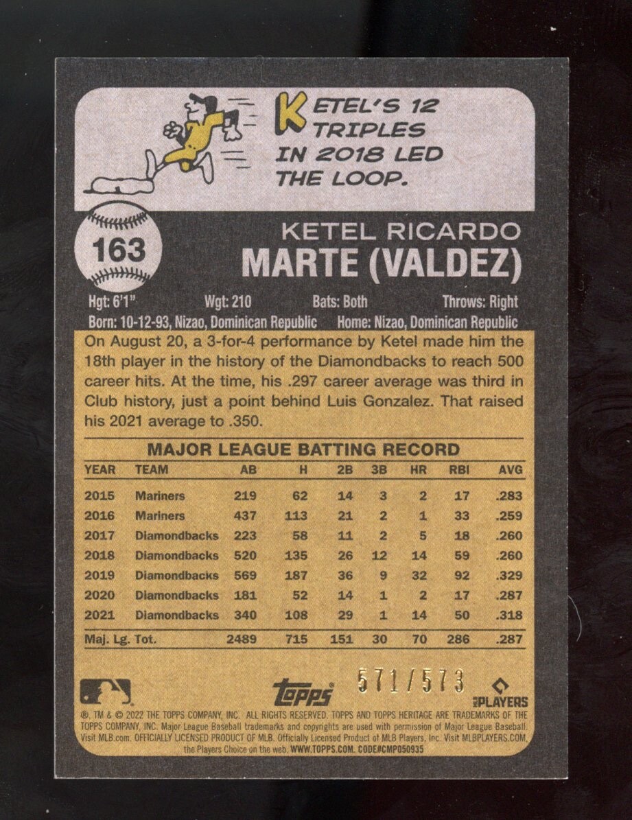 2022 Topps Heritage Red Chrome Refractor /573 KETEL MARTE #163