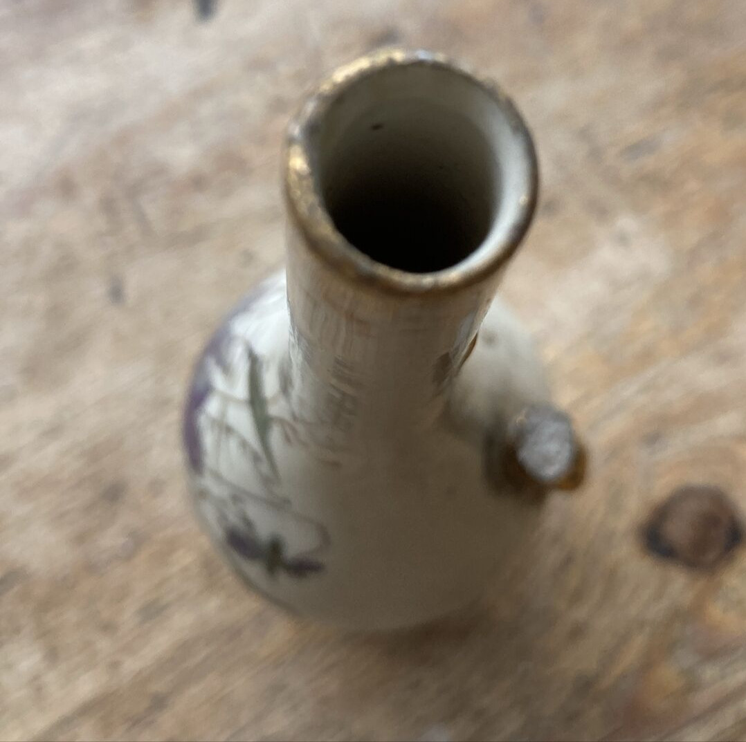 Antique Romel Ceramic Floral Pattern Perfume Bottle, Damage to Handle 13