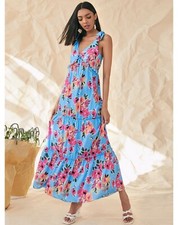 SHEIN Knot Straps Floral Print Layered Hem Cami Dress