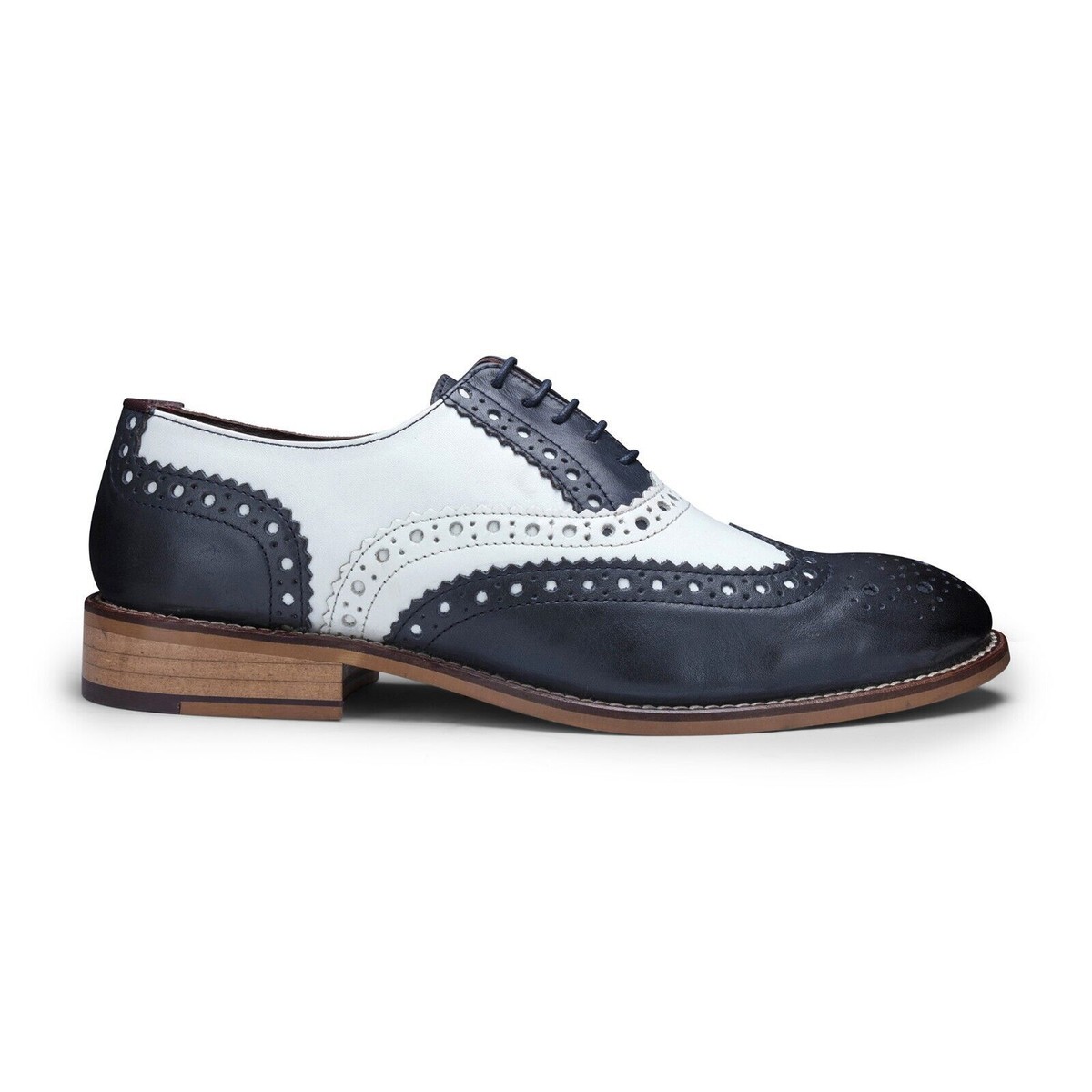Mens Navy White Gatsby Oxford Leather Classic Formal Laced Vintage