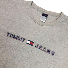 VTG Tommy Jeans Men s Cotton/Polyester Short Sleeve Graphic T-Shirt Gray 2XL