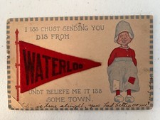 1915 Olandese Ragazzo Feltro Pennant Waterloo Iowa IA Antica Cartolina Novità