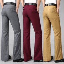 Men Retro Bell Bottom Pants 60s 70s Flare Formal Dress Trousers Slim Fit