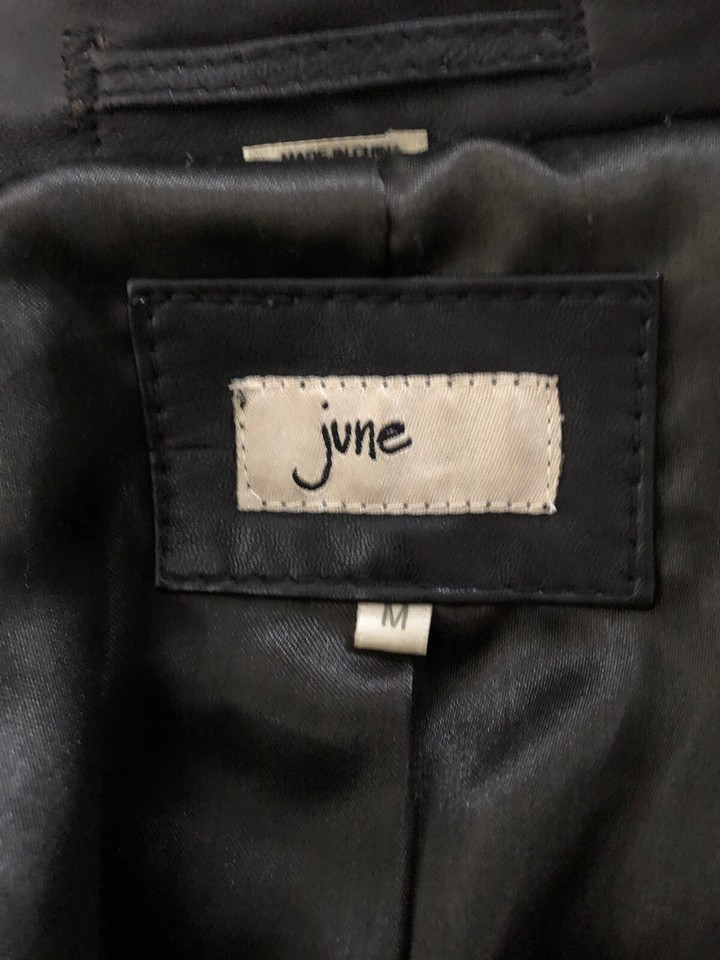 June Women Medium Brown Leather Zip Front Bomber Military Jacket eBay