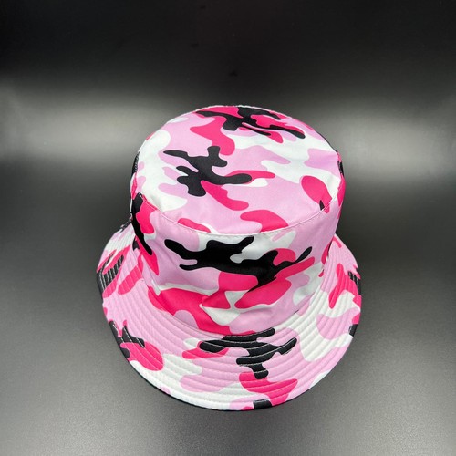 BUCKET HAT PINK COLORFUL CAMOUFLAGE PATTERN SUMMER STYLE REVERSIBLE - Picture 2 of 8