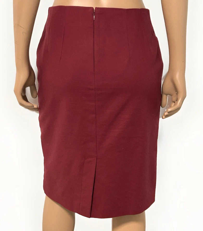 Falda Lápiz Van Heusen Studio Talla 4 Granate Rojo Forrada Hasta la Rodilla Espalda Cremallera Abertura Foto 3 de 4