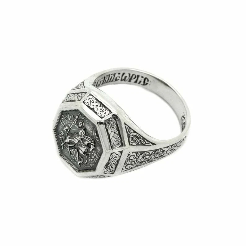 The Saint George the Victorious Archangel Men's Ring In 935 Argentium Silver - Image 3 of 4